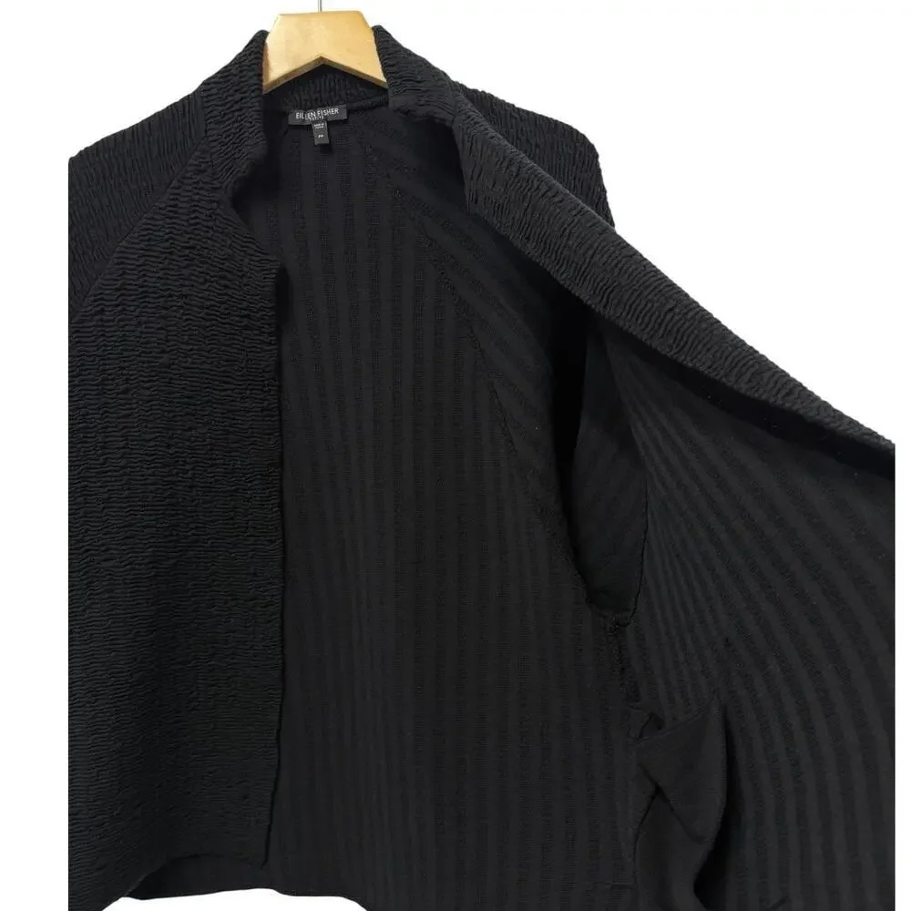 Eileen Fisher Petite Silk Blend Open Front Crinkle Jacket in Black size PP (2/4)